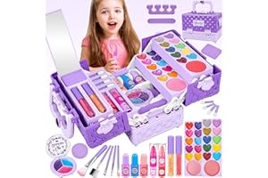KUOVEI Kids Makeup Kit for Girls 44 Pcs Washable Makeup Kit,Real Cosmetic for Little Girls,Pretend Play Makeup Set Toys Birthday Gifts for 3 4 5 6 7 8-12 Years Old Toddler Girls,Kids (Purple)