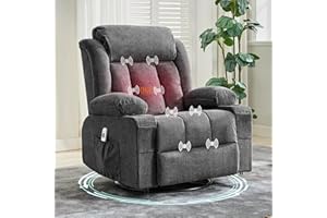 GarveeLife Rocker Recliner Chair with Heat and Massage, Nursery Recliner 360° Swivel Oversized Chairs for Adults, Lazy Boy Single Sofa Seat with 3 Positions, 2 Side Pockets, Cup Holders, and USB Ports