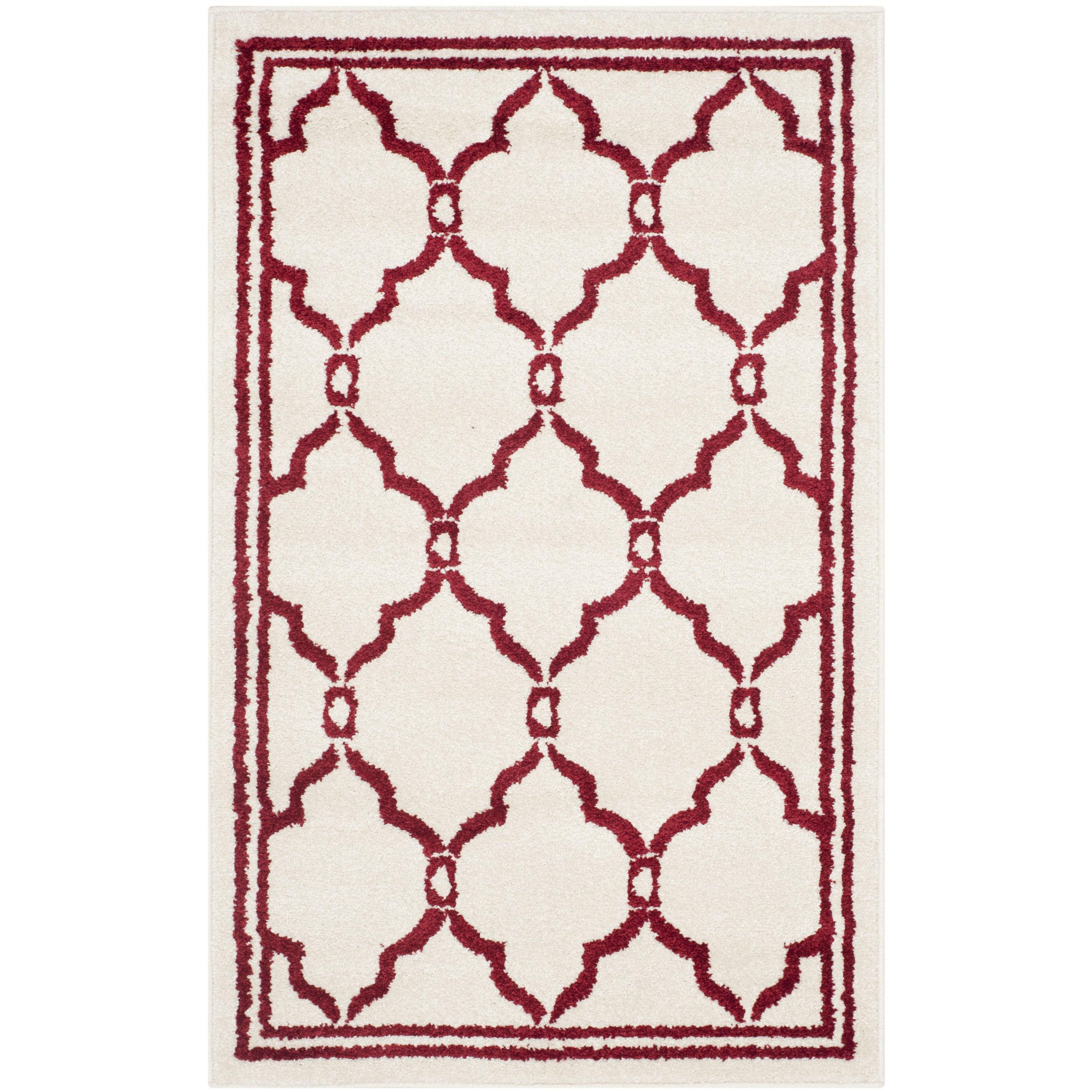 Safavieh Trellis Indoor/Outdoor Woven Rectangle Area Rug, Amherst Collection, AMT414, in Ivory / Red, 76 X 122 cm for Garden, Patio or Any Outdoor Space