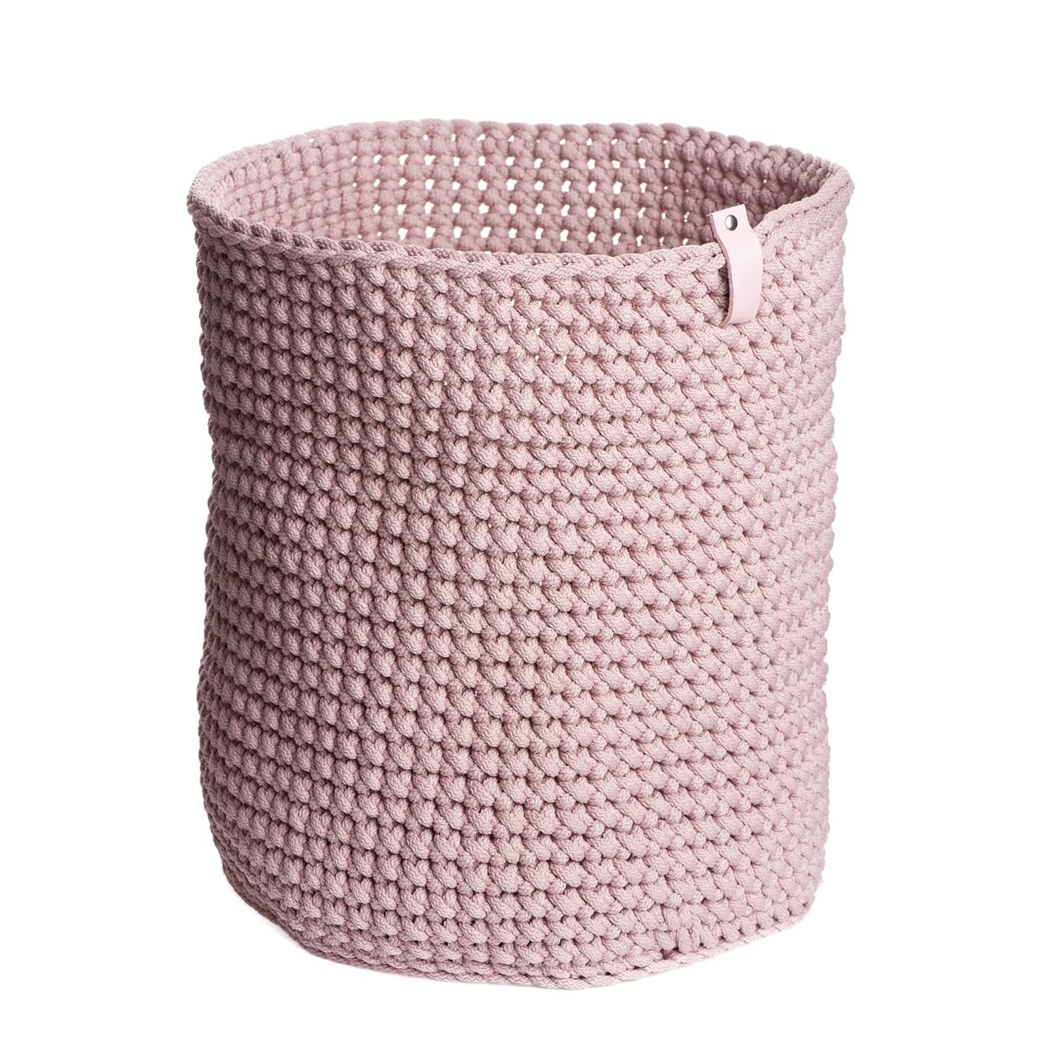Dusty Pink Rope Crochet Storage Basket H 36cm x W 30 cm Cylinder Basket