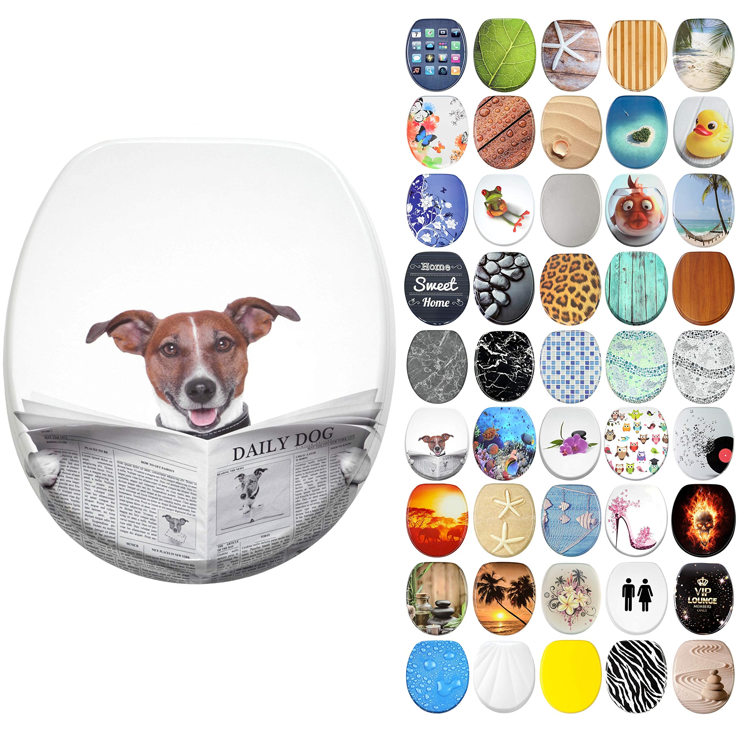 Sanilo Soft Close Toilet Seat, Wide Choice of New Toilet Seats, Stable Hinges, Easy to Mount (Newspaper) — image 1