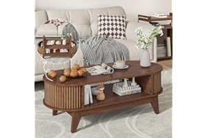 MXTXMY Coffee Table with Storage,Mid Century Modern Coffee Tables with 2 Flip-Top Hidden Lids,Fluted Coffee Table,Wood Center Table for Living Room Home Office,Walnut