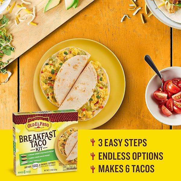 OLD EL PASO BREAKFAST TACO KIT WITH SAUCES AND SOFT TORTILLAS, MAKES 6 TACOS, 11.9 OZ