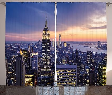 Ambesonne Modern Decor Curtains New York City Skyline With Skyscrapers At Sunset Night American Town Image Living Room Bedroom Window Drapes 2 Panel