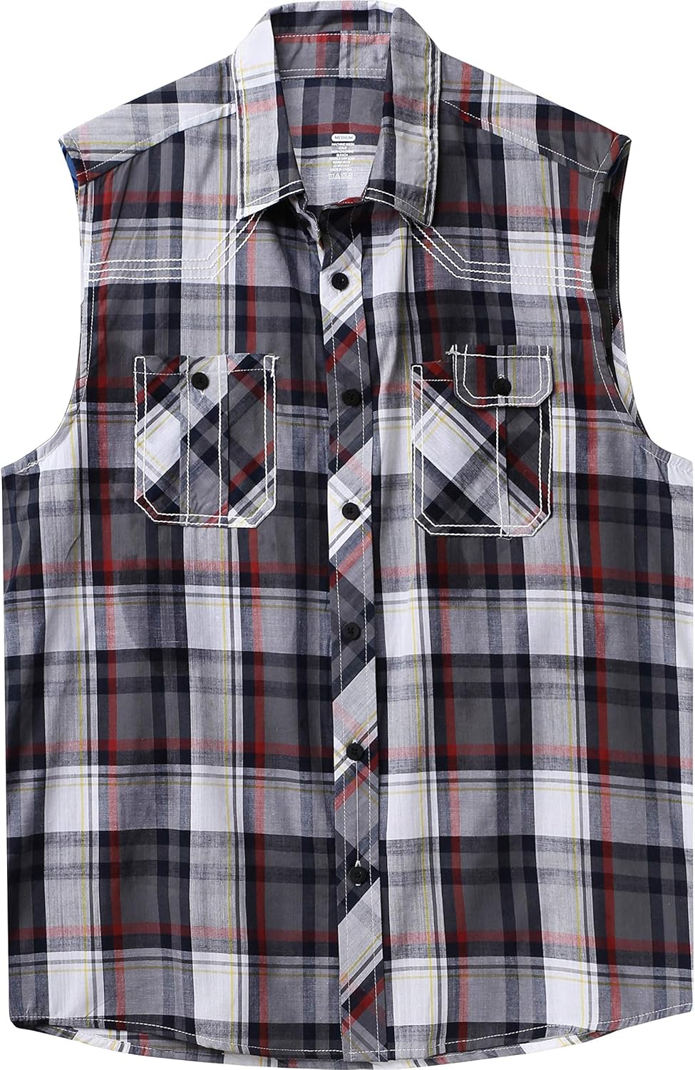 Ma Croix Mens Button Down Sleeveless Plaid Flannel Shirts
