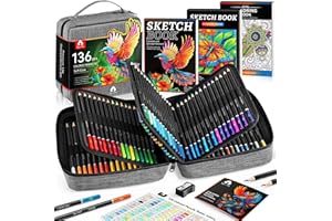VIGORFUN 136 PCS Colored Pencils Set for Adult Coloring Books, 120 Colored Pencils with Sketchbook, Coloring Book, Sharpener, Soft Core Sketching Drawing Pencils, Art Supplies for Adults Artists (Grey)
