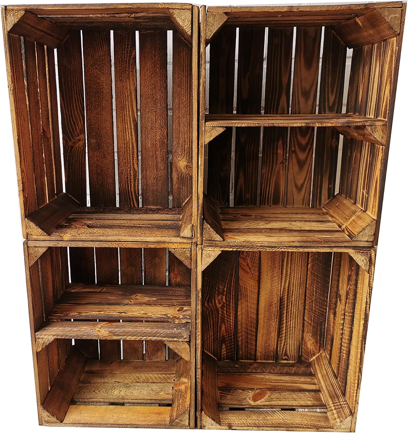 Alte geflammte Obstkisten/Holzkisten in vielen Variationen -Ideal zum Möbelbau oder zur Aufbewahrung- Sehr massiv und stabil verarbeitet (4er Set / 2 x Boden Quer)
