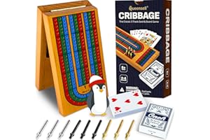 Cribbage Board Game Set with Storage - Classic Game Travel Cribbage Board with Wooden Card Storage for Adults & Kids - Ideal 