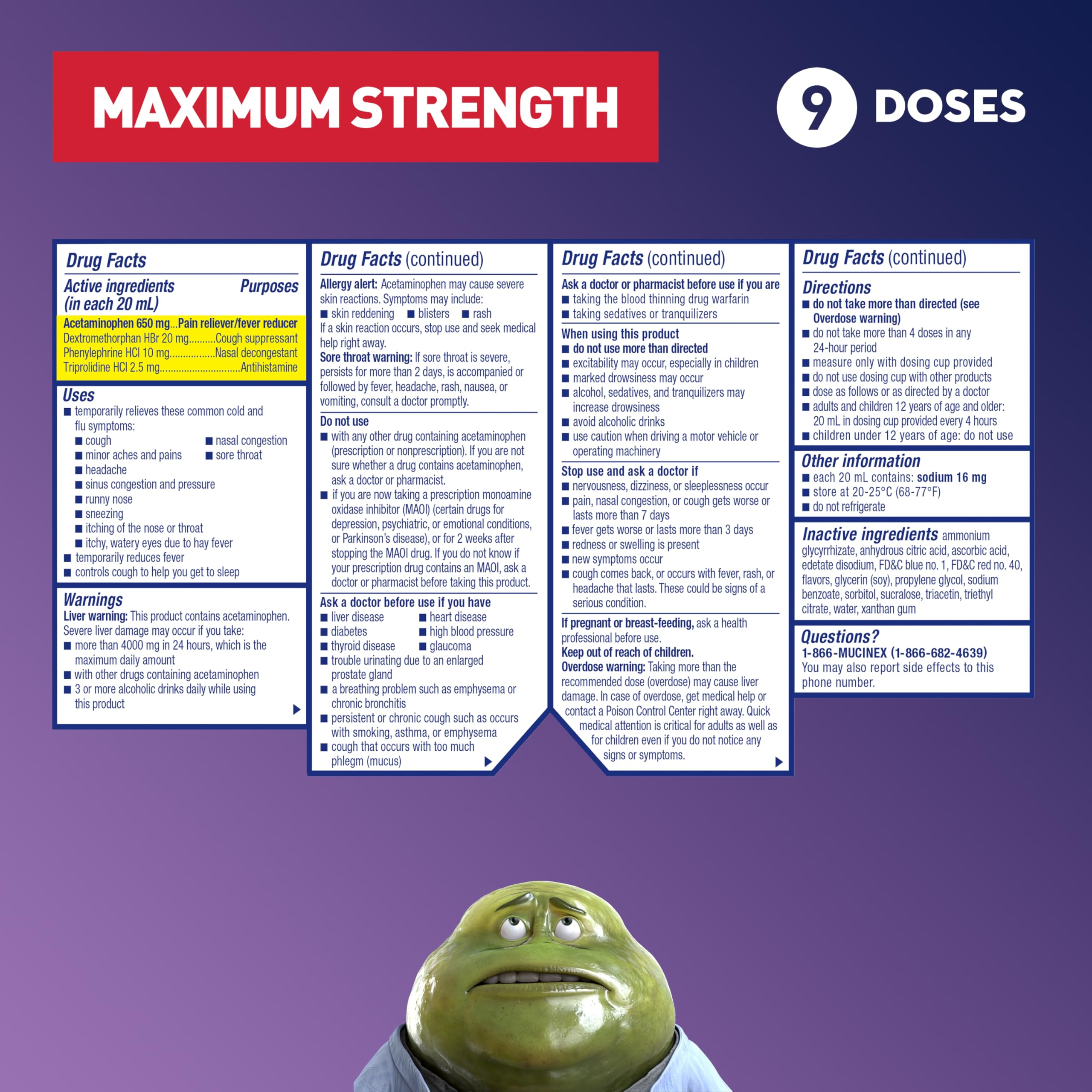 MUCINEX Nightshift Sinus 6 fl. oz. Relieves Fever, Sore Throat, Runny Nose, Sneezing, Nasal Congestion, and Controls Cough