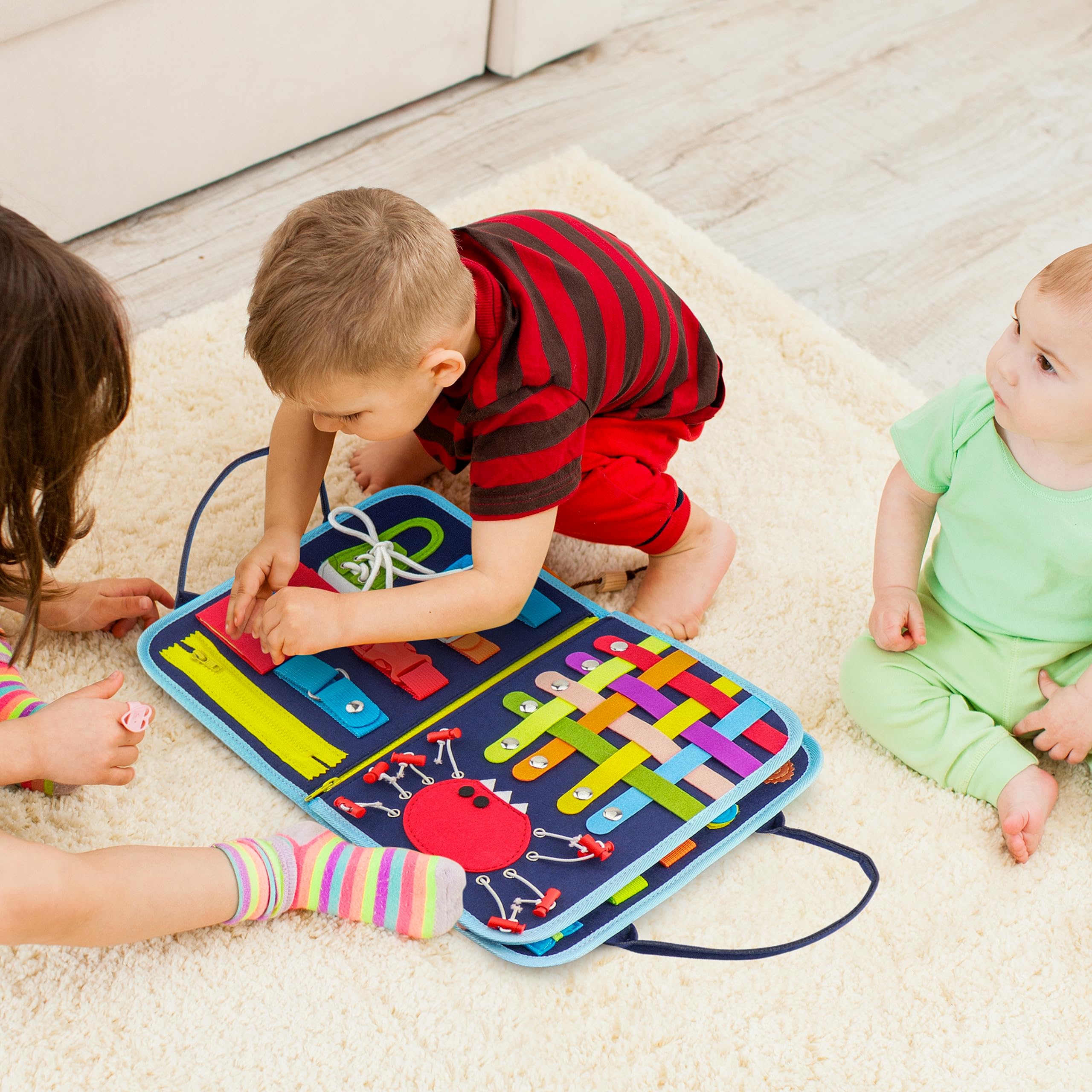 JAGSYJOY Busy Book for Toddlers - Montessori Busy Board with Sensory Activities for Learning Fine Motor Skills, Travel Toys for Toddlers for Airplane, Car. for Boys and Girls.
