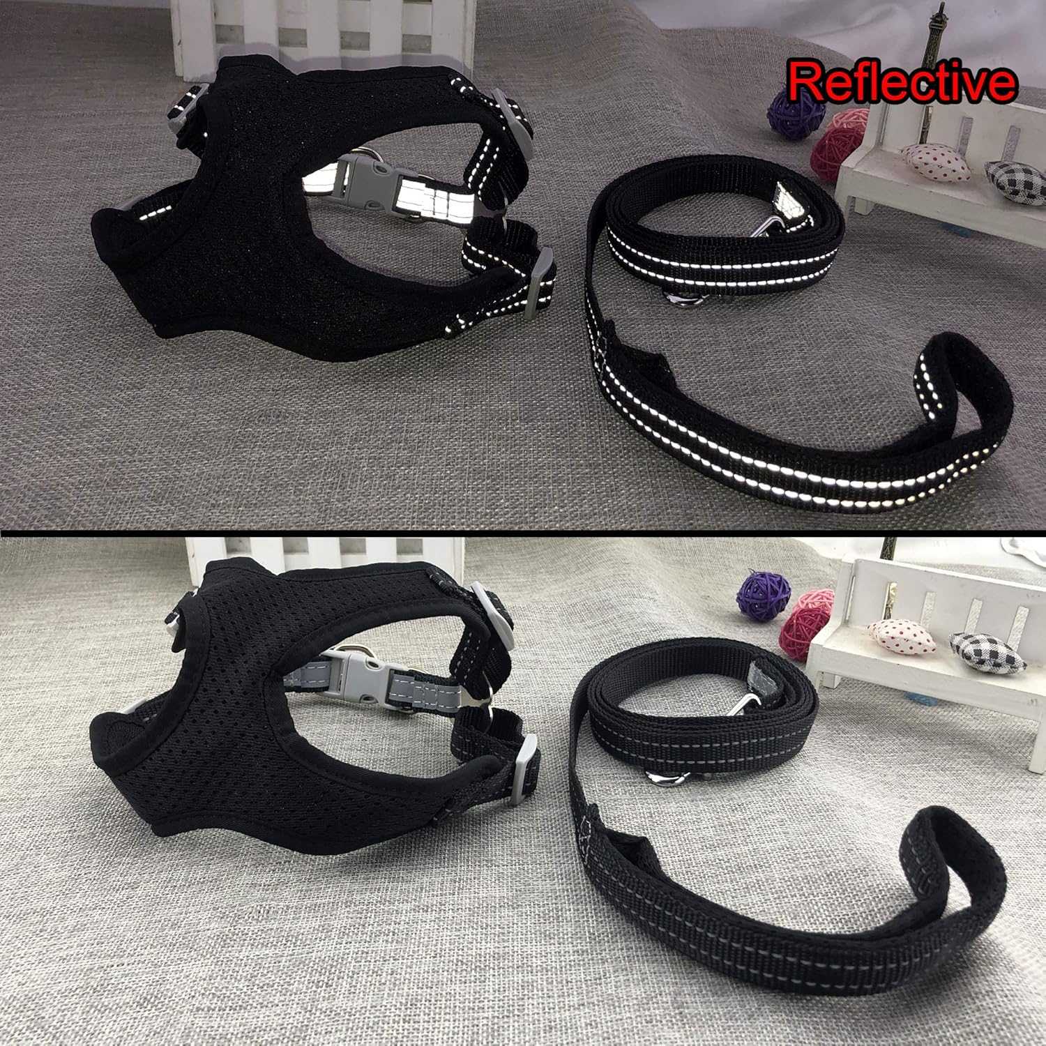 Newtensina Mesh Dog Harness Breathable Puppy Harness with Polyester Reflective Webbing - Black - S - Image 5