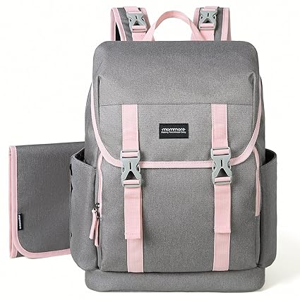 pink and gray diaper bag