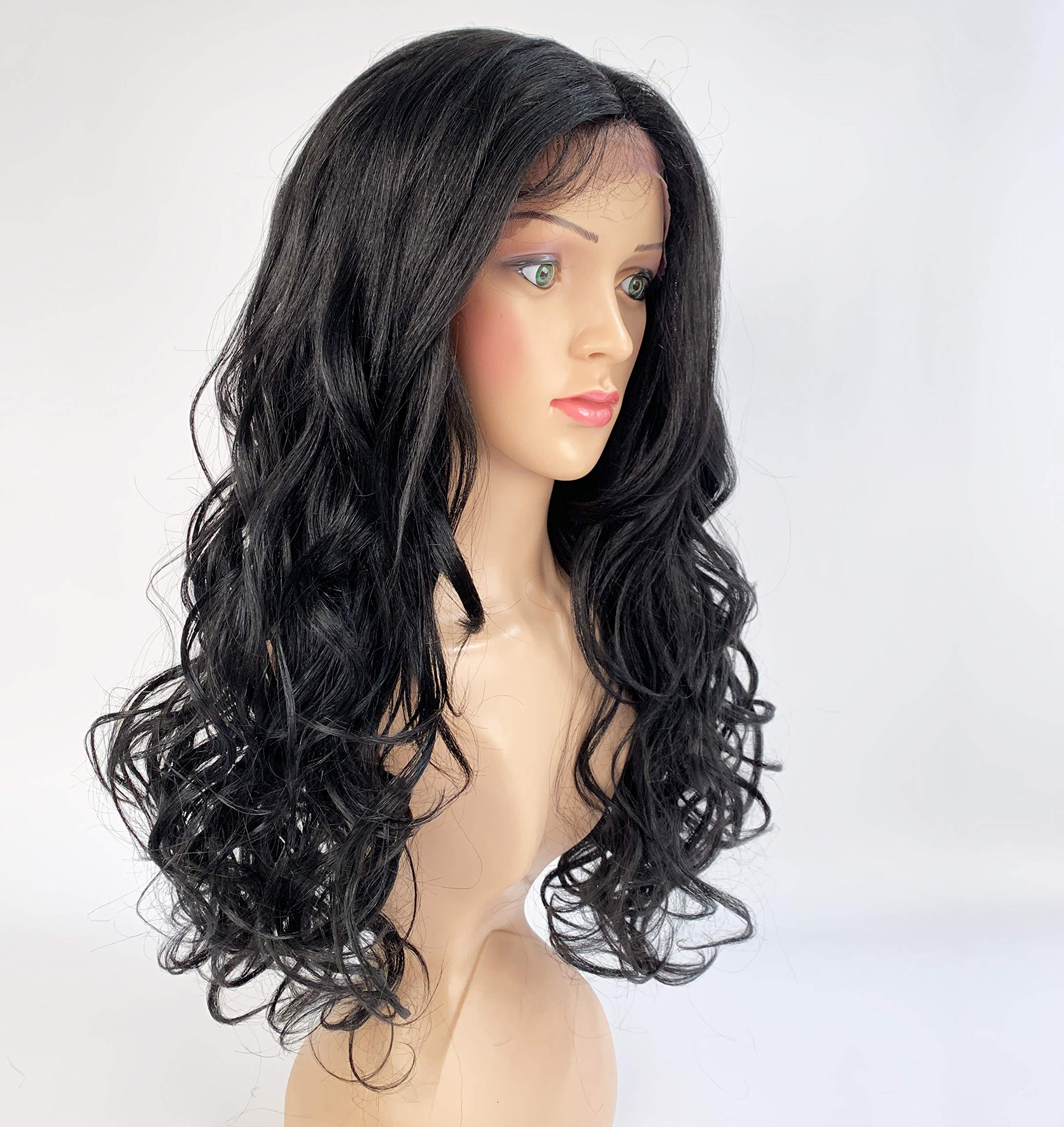 SLEEK Synthetic Lace Front Wig 22’’ Side-Part Curly Wave Synthetic Lace Wig with Baby Hair SPOTLIGHT 101 ADRIANA LACE WIG for Women Heat Resistant Fiber 245g-1B