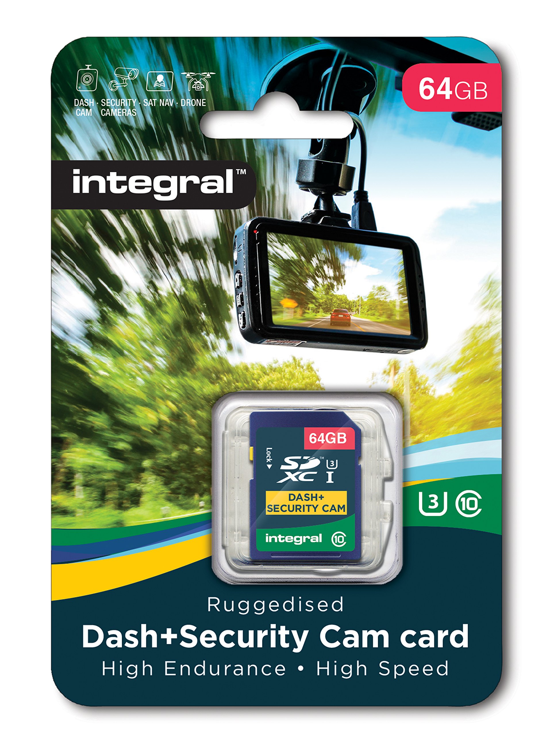 IntegralINSDX64G10-DSCAM 64 GB High Endurance with Sudden Power Off Protection SD (SDXC) Memory Card for Dash Cams and Security Cameras, Class 10, UHS-I, U3