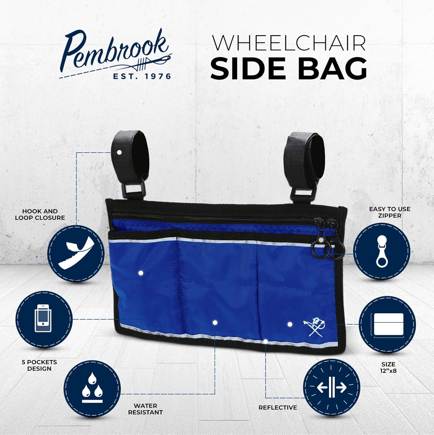 Pembrook Wheelchair Side Bag with Pouches - Great for Electric Wheelchairs, Electric Scooter, Walker Accessories, Other Mobility Devices - Lightweight Nurse Bag and Organizer for Medical Chairs: Health & Personal Care