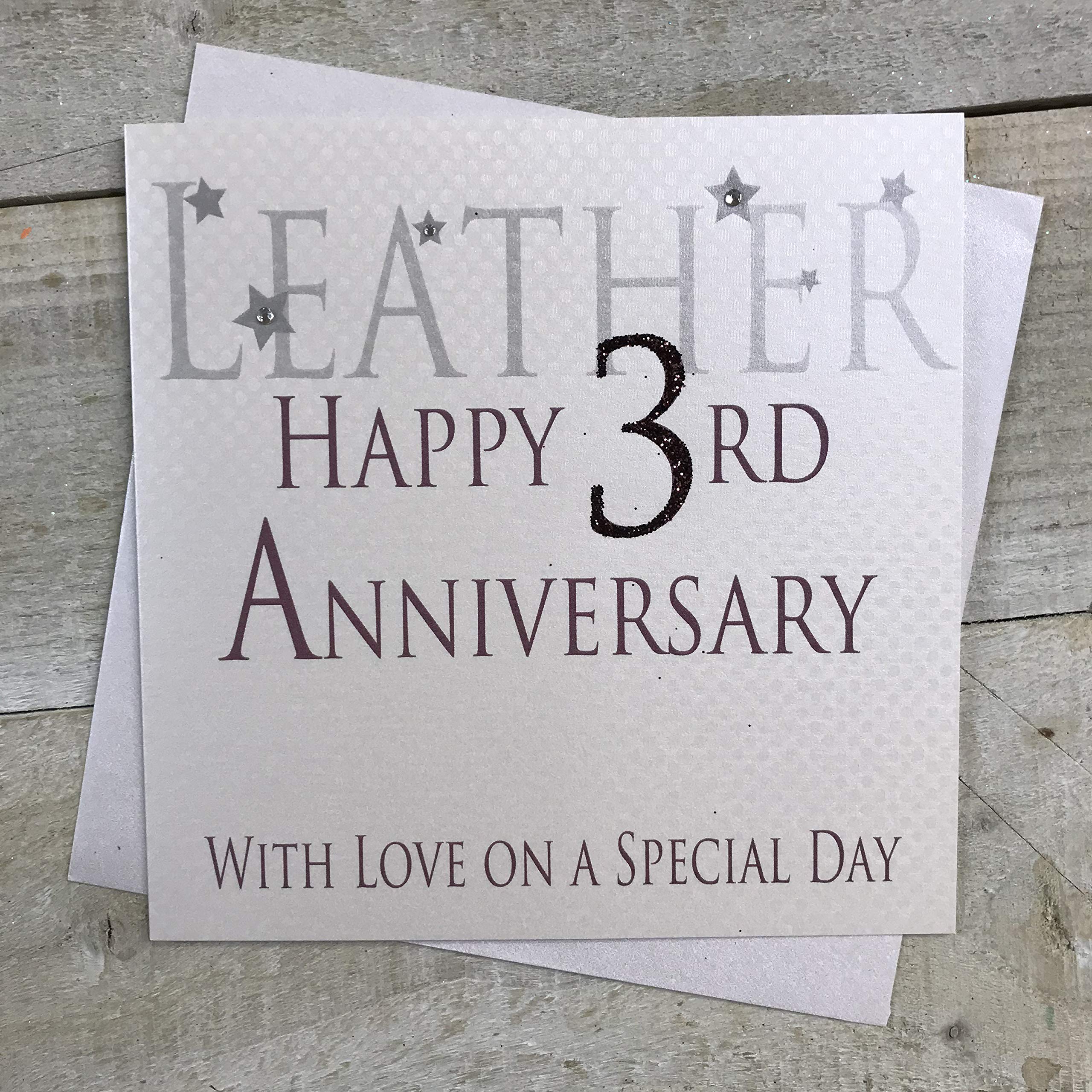 white cotton cards Leather Happy 3rd Love On A Special Day, Handmade Anniversary Card (Code AW3)