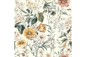 Livebor Vintage Floral Peel and Stick Wallpaper Floral Contact Paper 16.9"x118.1" Boho Neutral Wallpaper Peel and Stick Self Adhesive Wall Paper for Cabinets Bathroom Covering Wall Decorative Vinyl