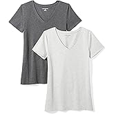 Amazon Essentials Women's Regular-Fit Short-Sleeve T-Shirt (Crewneck and V-Neck Options), Multipacks