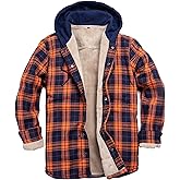 IVUMA Men's Cotton Plaid Long Sleeve Shirts Jacket Fleece Lined Flannel Shirts Sherpa Button Down Coat with Hood