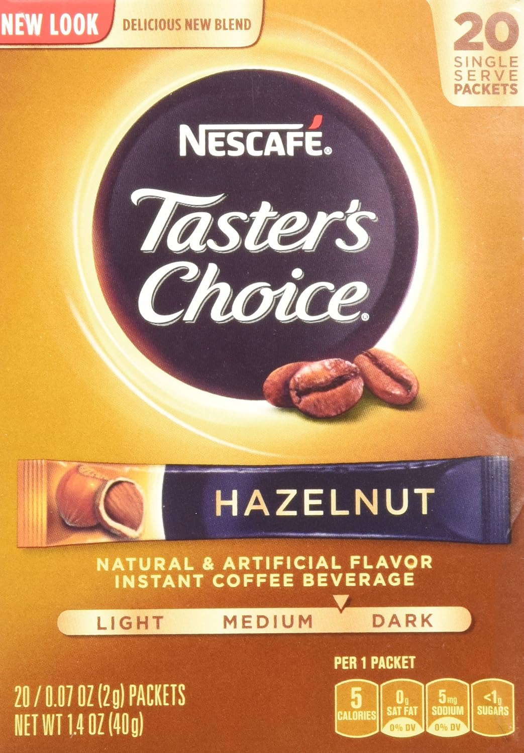 Nescafe Taster's Choice Instant Coffee Hazelnut, 20Count Sticks, (Pack