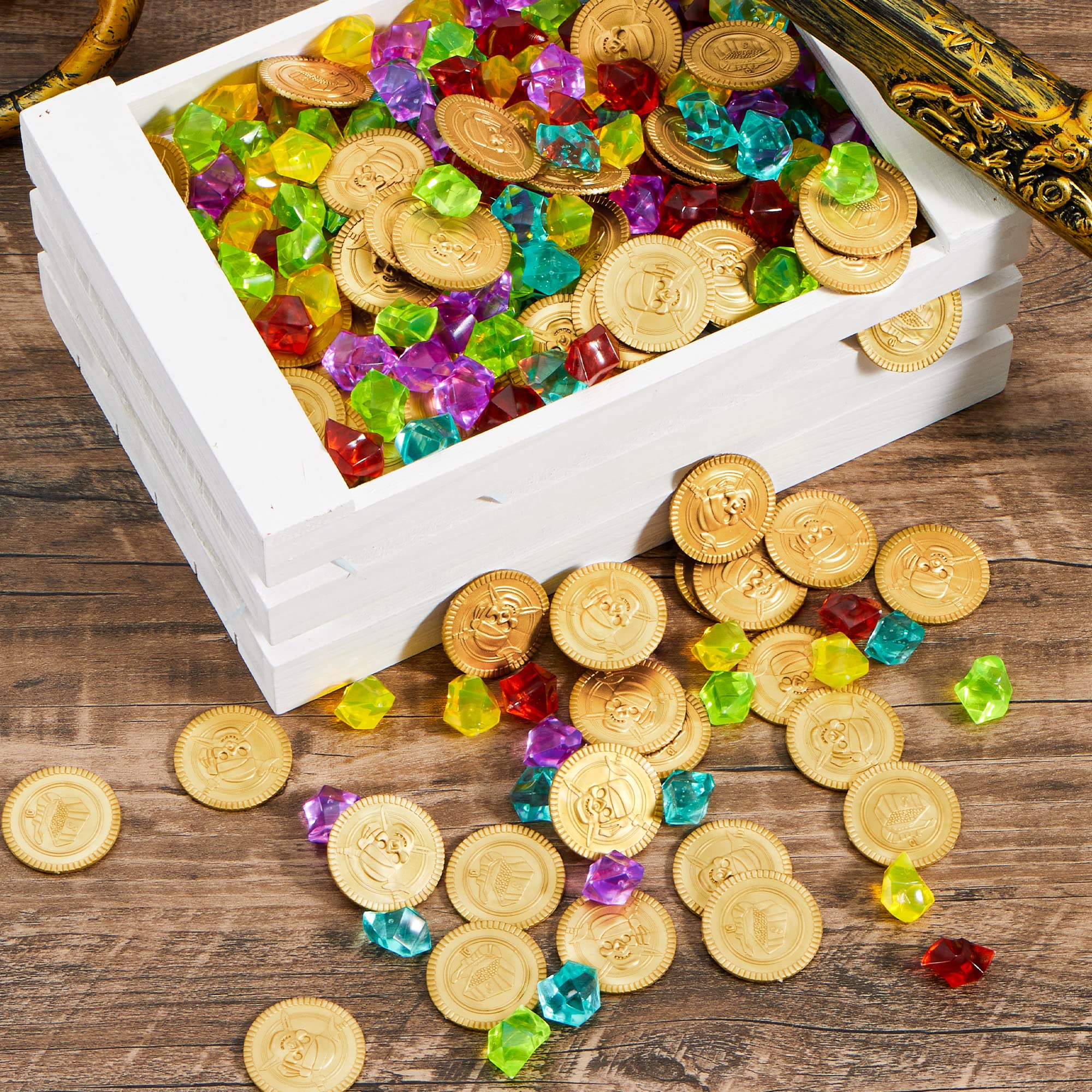 JOYIN Toy 288 Pieces Pirate Gold Coins and Pirate Gems Jewelry Playset Pack Party Favor. (144 Coins+144 Gems)