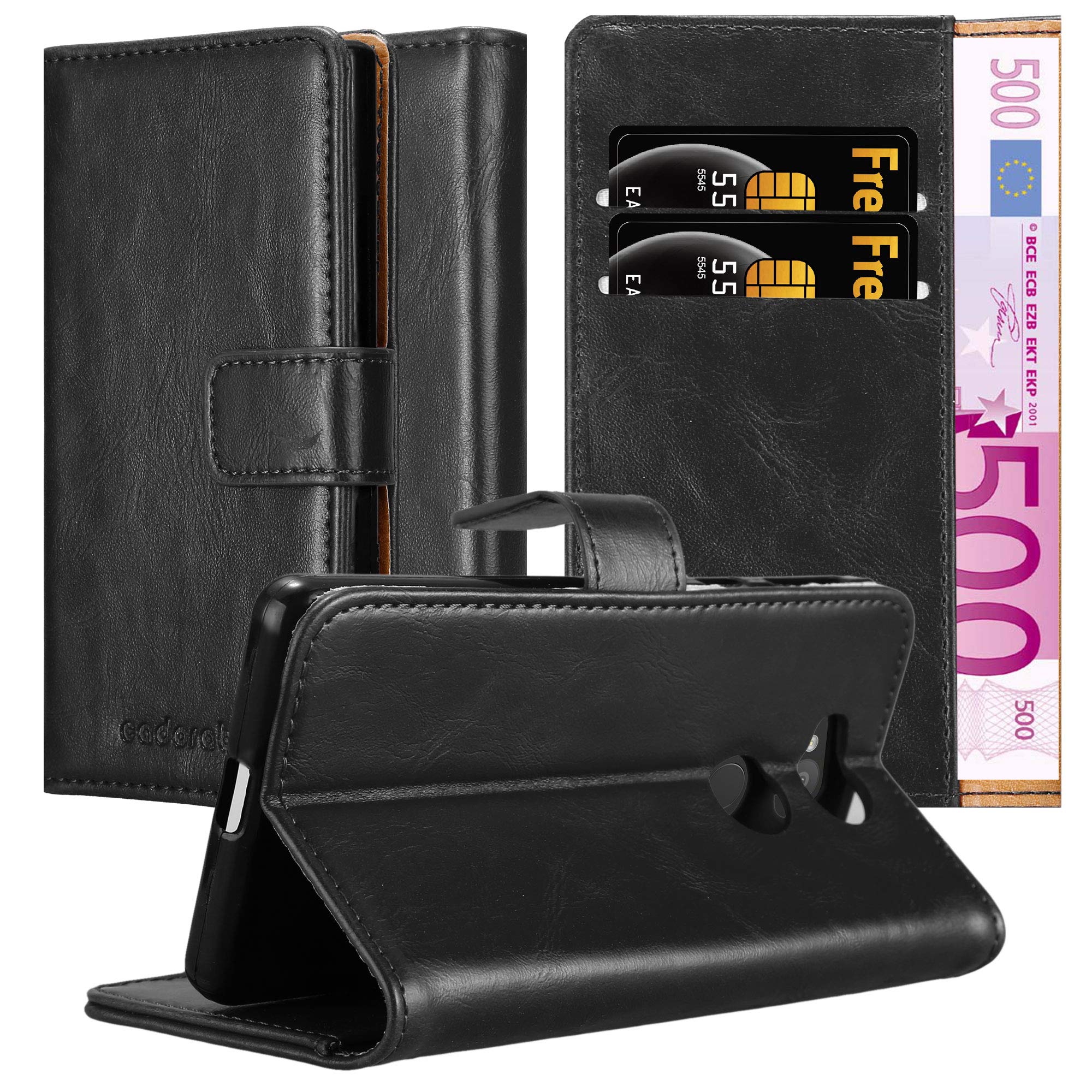 cadorabo Book Case works with Sony Xperia L2 in GRAPHITE BLACK - with Magnetic Closure, Stand Function and Card Slot - Wallet Etui Cover Pouch PU Leather Flip