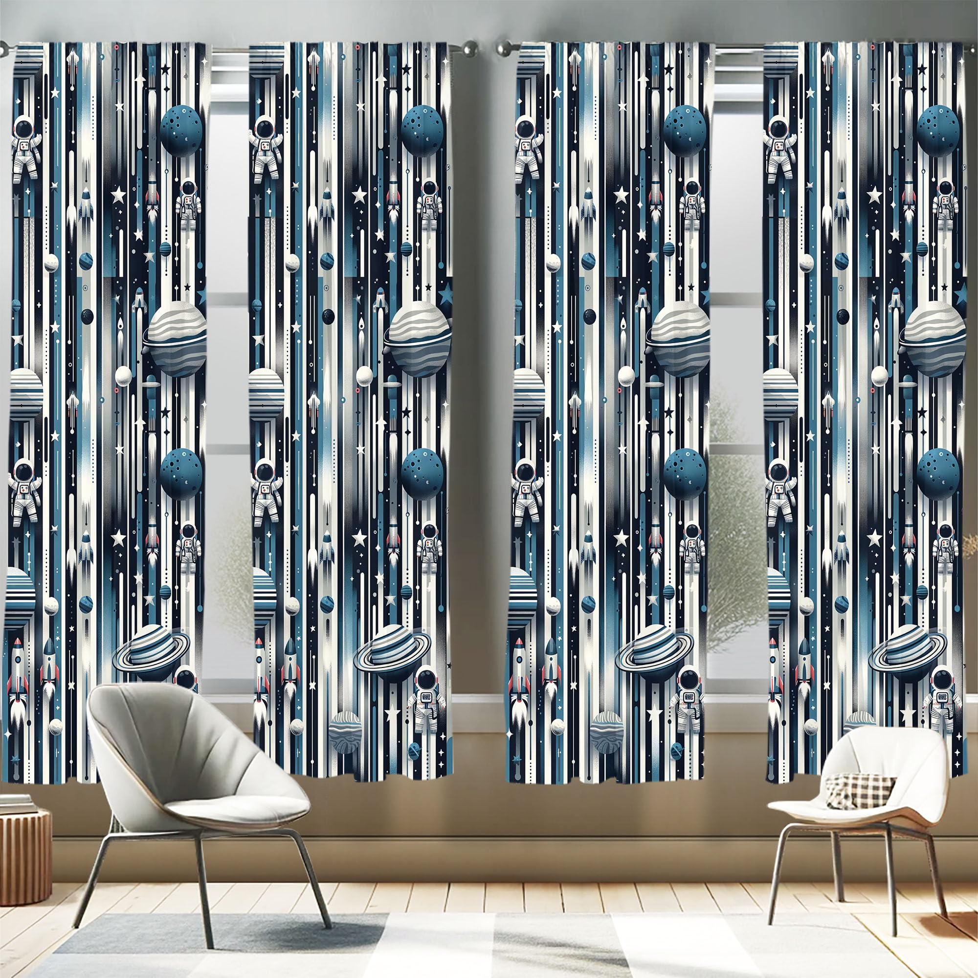 Ambesonne Space Window Curtains Pack of 2, Planets