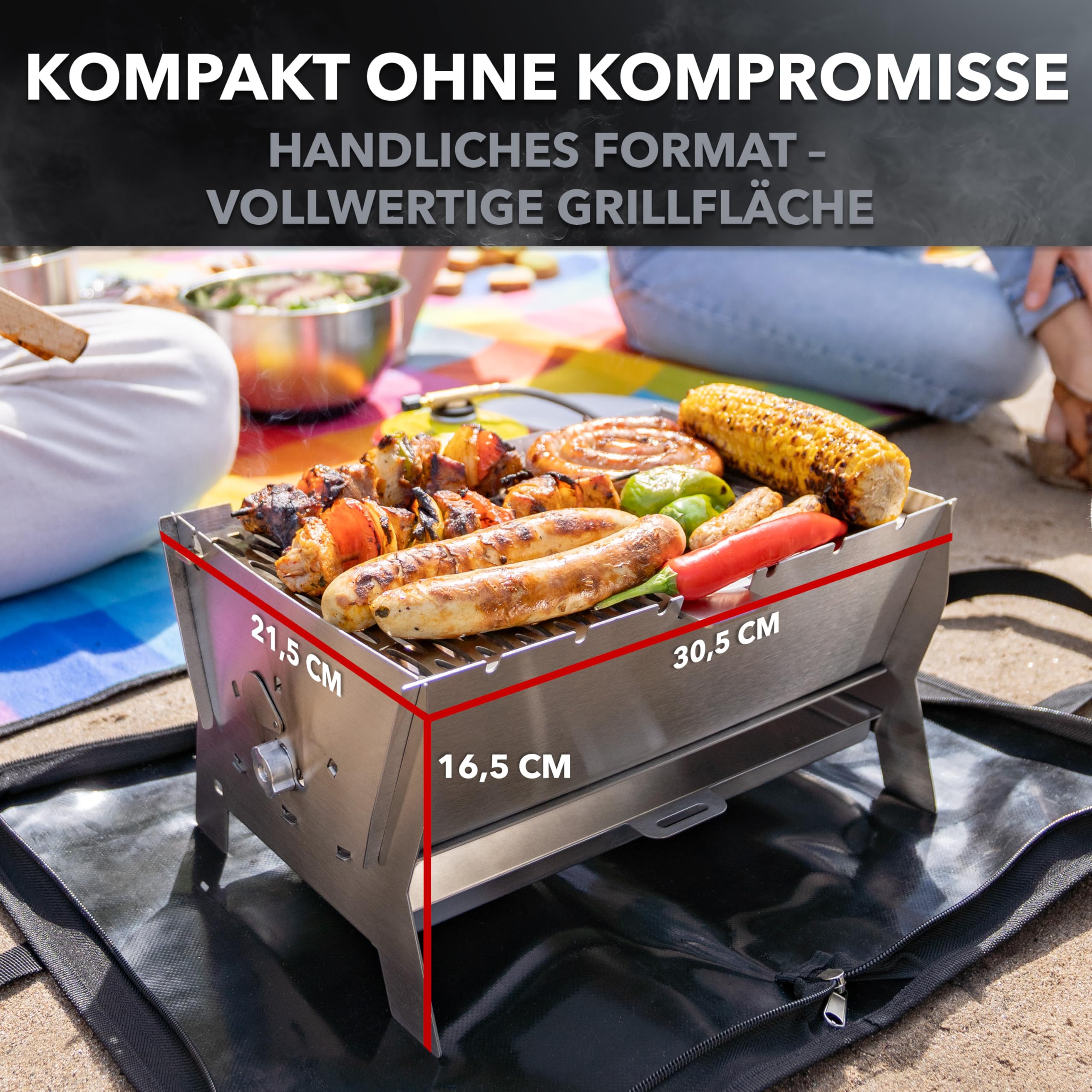 ovicue Grill | Mobiler Steck-Gasgrill – Tragbarer Edelstahlgrill mit Stecksystem – Gas- & Holzkohlebetrieb – Inkl. Tragetasche – Perfekt für Camping, Balkon, Garten & Outdoor - Camping Grill 3