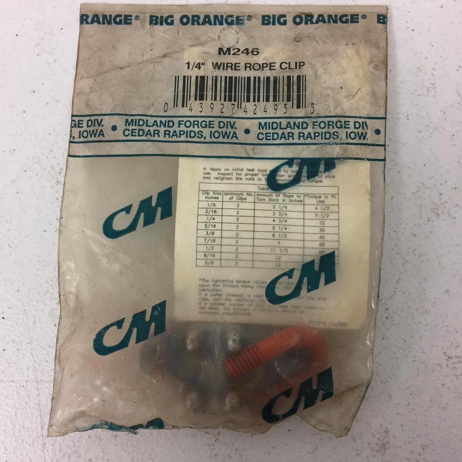 Columbus Mckinnon M246 Wire Rope Clip Steel 1 4 Size 18 Lbs