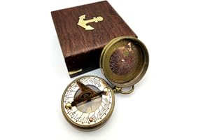 JUNZALINAUTIC Pocket Sundial Compass, Both Side on lid Handwork.