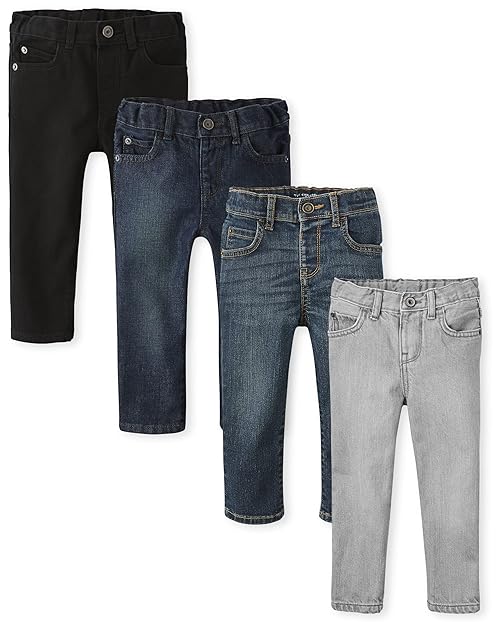 The Children's Place Baby Boys and Toddler Stretch Skinny Jeans, 4 Pack Pants, Stone Wash/Tide Pool/Dove Grey/Black Wash 4-Pack, 2T US