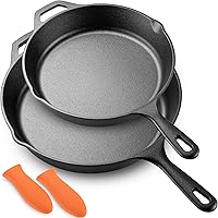 Legend Cast Iron Skillet Set | Large 10” & 12” Frying Pans with Silicone Hot Sleeves for Oven, Induction, Cooking, Pizza…