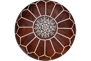 POUFS&PILLOWS Premium Moroccan Leather Pouf - Handmade - Delivered Stuffed - Ottoman, Footstool, Floor Cushion (Honey Cognac)