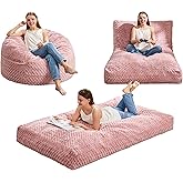 Hobestluk Bean Bag Chair Convertible Beanbag Chairs for Adults, 3 in 1 Bean Bags with Plush Chevron Cover, Adult Bean Bag Chair for Living Room, Bedroom (Pink, Twin)