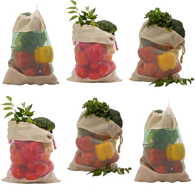 Earthy Fab Drawstring Bags for Fridge Storage, Vegetable Bag for Fridge
