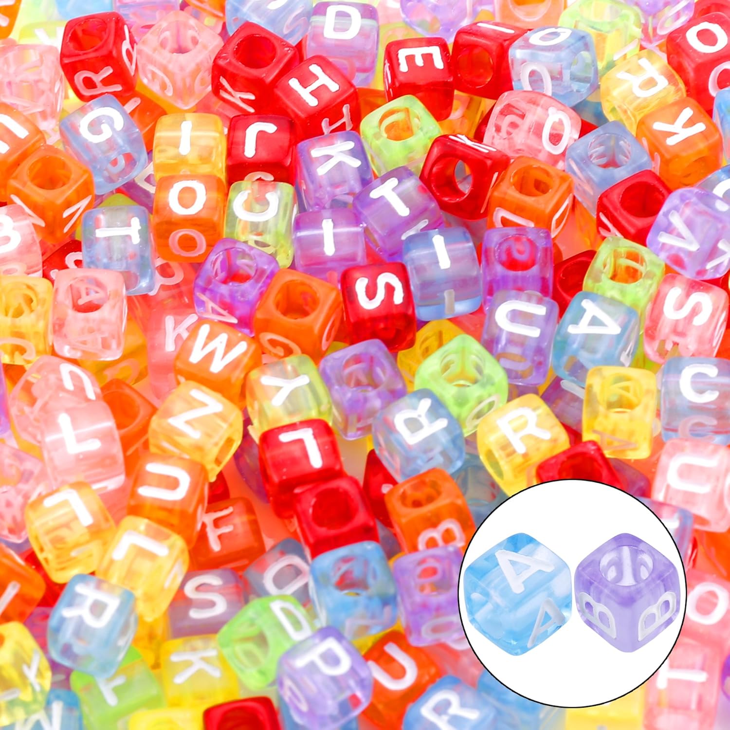1400pcs 5 Color Acrylic Alphabet Cube Beads Letter Beads with 1 Roll 50M Crystal String Cord for Jewelry Making (5colors A) - Image 5