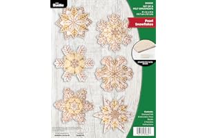 Bucilla Felt Applique 6 Piece Ornament Making Kit, Pearl Snowflakes, Perfect for Holiday DIY Arts and Crafts, 89682E