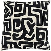 SARO LIFESTYLE Noir Et Blanc Collection Kuba Cloth Throw Pillow with Down Filling, 22"", Black & White