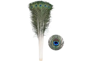 Ballinger 20pcs Natural Peacock Feathers Long Pole Bulk 40-45 inch for DIY Craft, Wedding Holiday Decorationn and Floral Arrangement