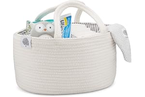 PARKER BABY CO. Parker Baby Rope Diaper Caddy Organizer - Nursery Storage Bin and Car Organizer for Diapers and Baby Wipes - Diaper Organizer for Baby Essentials, Baby Shower Gifts - White