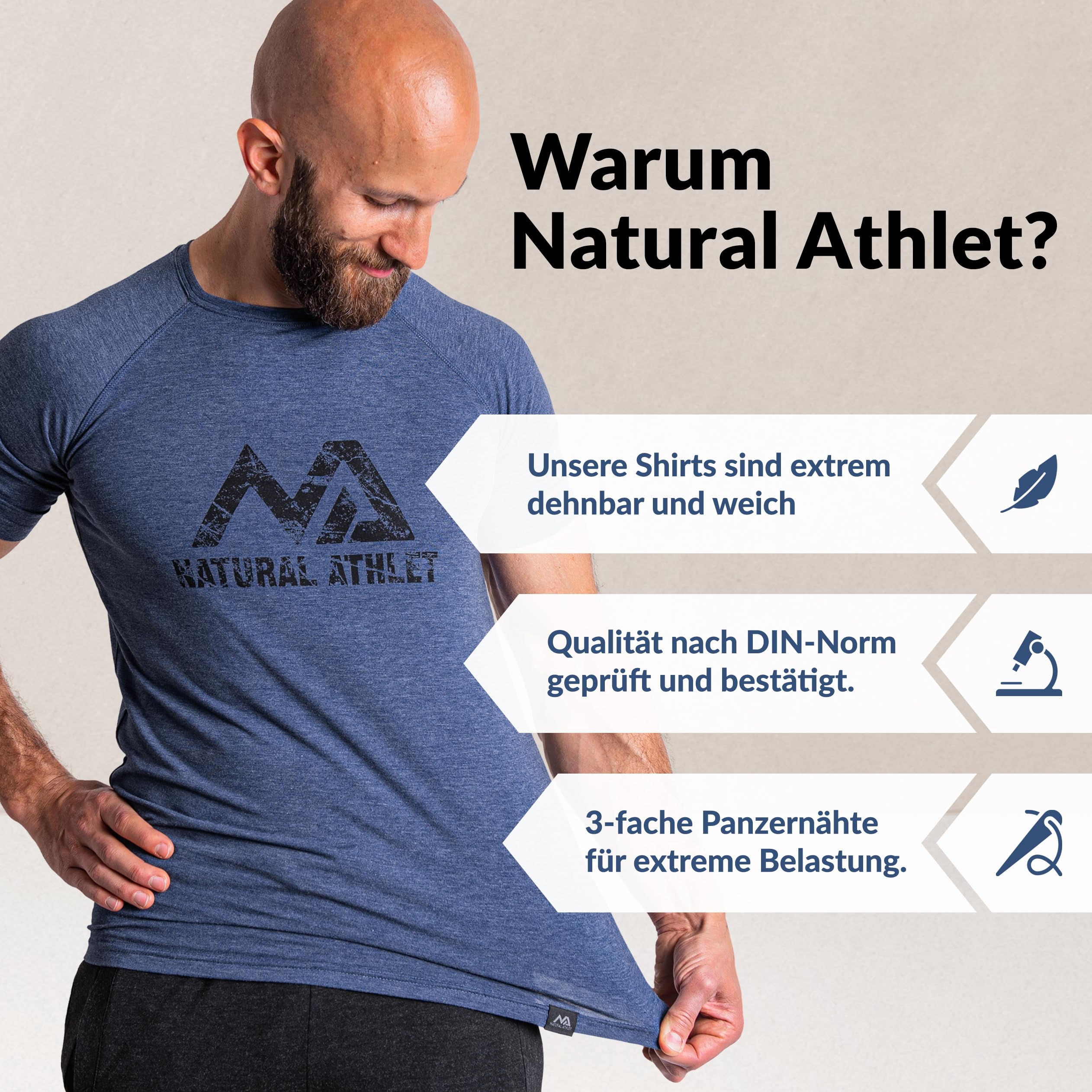 Natural Athlet Slim-Fit Fitness Tshirt für Herren – Enges & langes schnelltrocknendes Männer Kurzarm Gym T-Shirt – für Sport, Gym, Fitnessstudio, Workout, Bodybuilding und Krafttraining – Blau 3