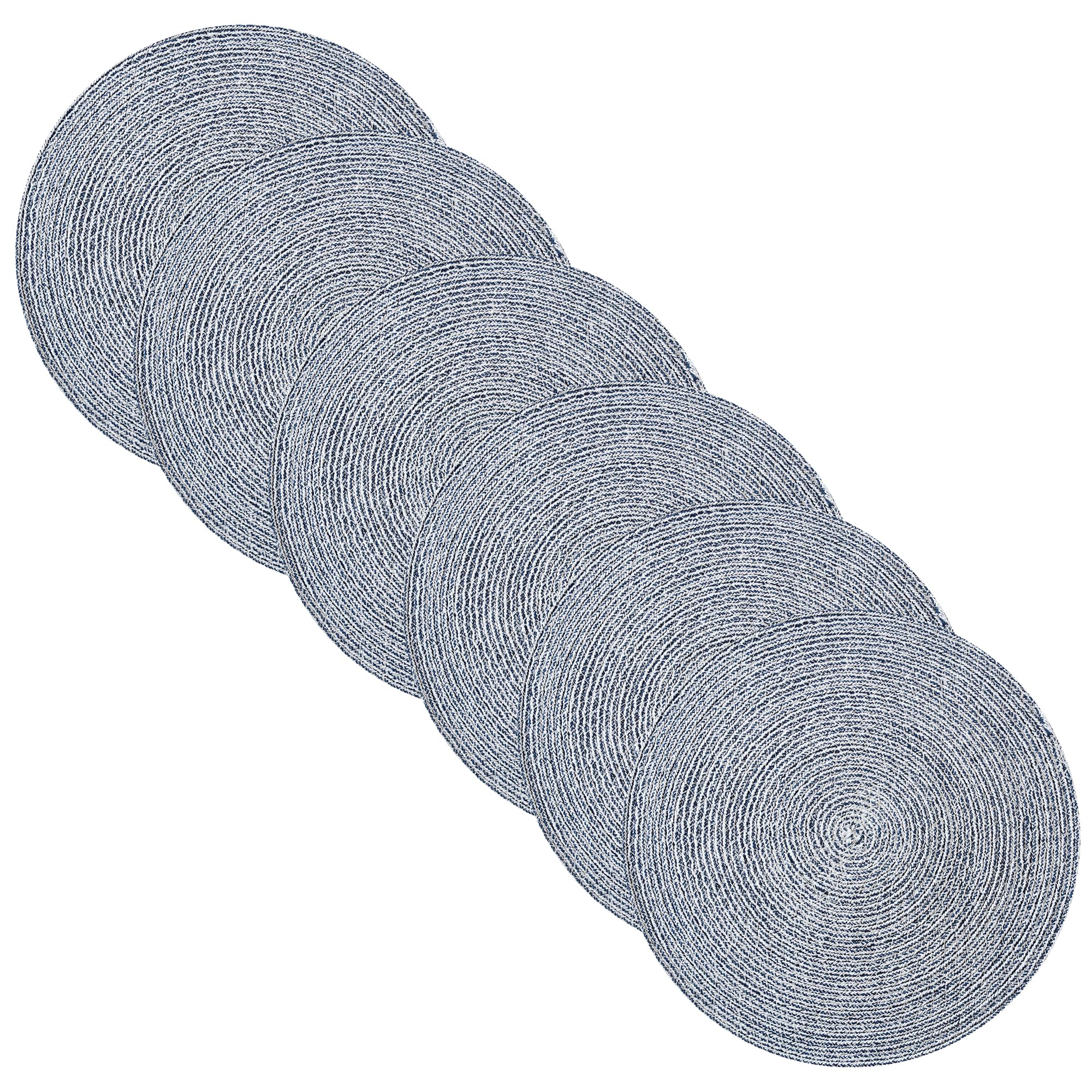Round Placemats Set of 6-100% Cotton Two-Tone Placemat for Dining Table - Woven Braided Table Setting Place Mat - Washable Table Decor for Kitchen, Farmhouse, Rustic, Everyday Use, Navy Image