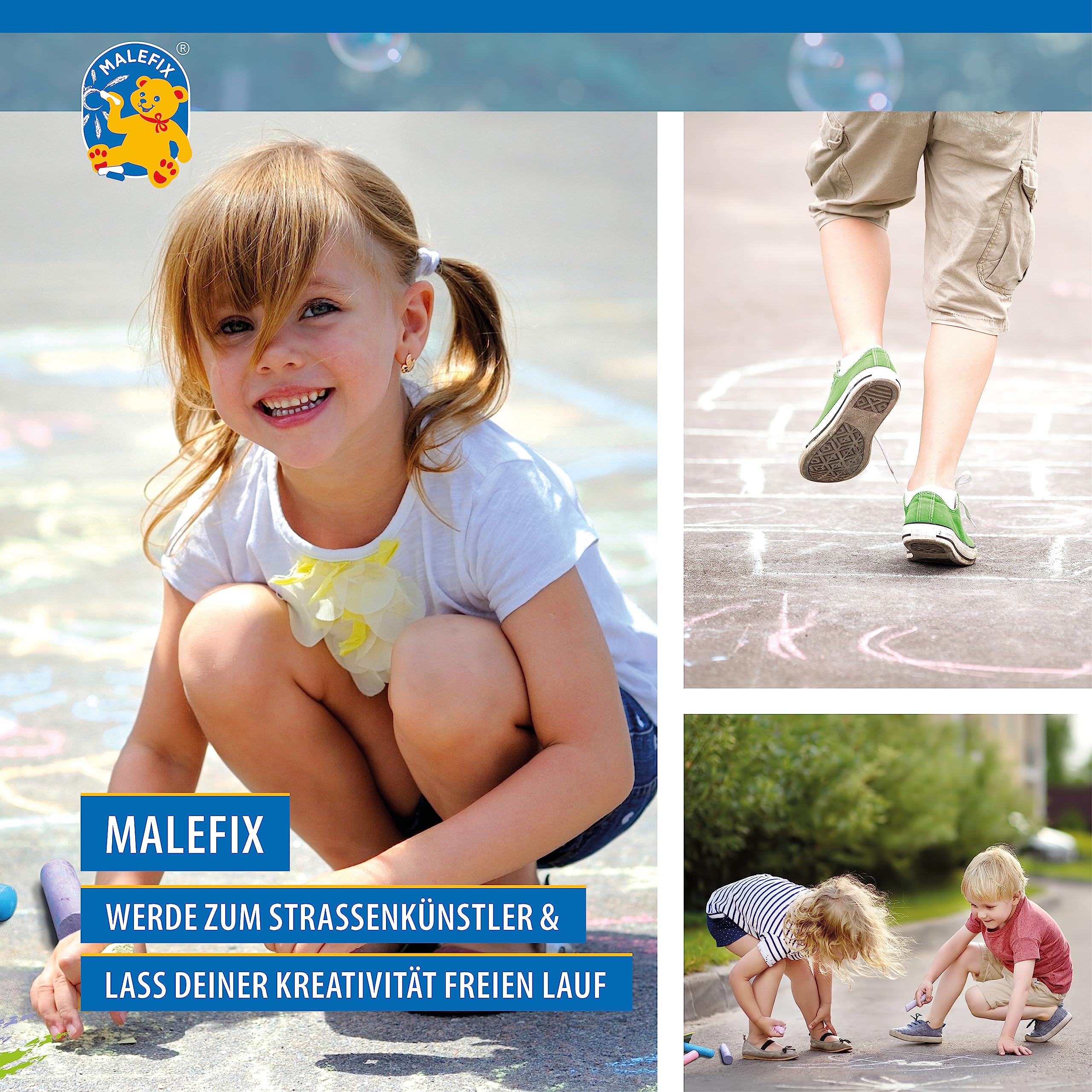 MALEFIX Straßenmalkreide 6er Packung I Malkreide für Kinder und Erwachsene I Vielfalt an Farben I Leuchtend und Kräftig I Wasserlösliche und hochwertige Kreide von Pustefix I für Straße u. Hof 5