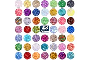 ANGXILIN Chunky&fine Mixed 48 Assorted Colors Glitter,Holographic Chunky Glitter for Epoxy Resin DIY Craft,Iridescent Chunky Glitter for Face Body Nail Art Glitter Make up Tumbler Jewelry Making
