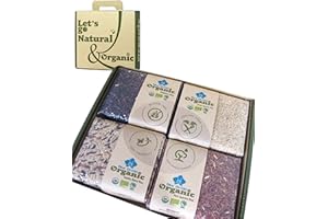 BLUE ORCHID ORGANIC Organic Thai Jasmine Rice Gift Set - 4 Kinds of Rice - Brown Jasmine - Red Jasmine - Black Jasmine Riceberry - Mixed Jasmine Rice - 4 LB Let's Go