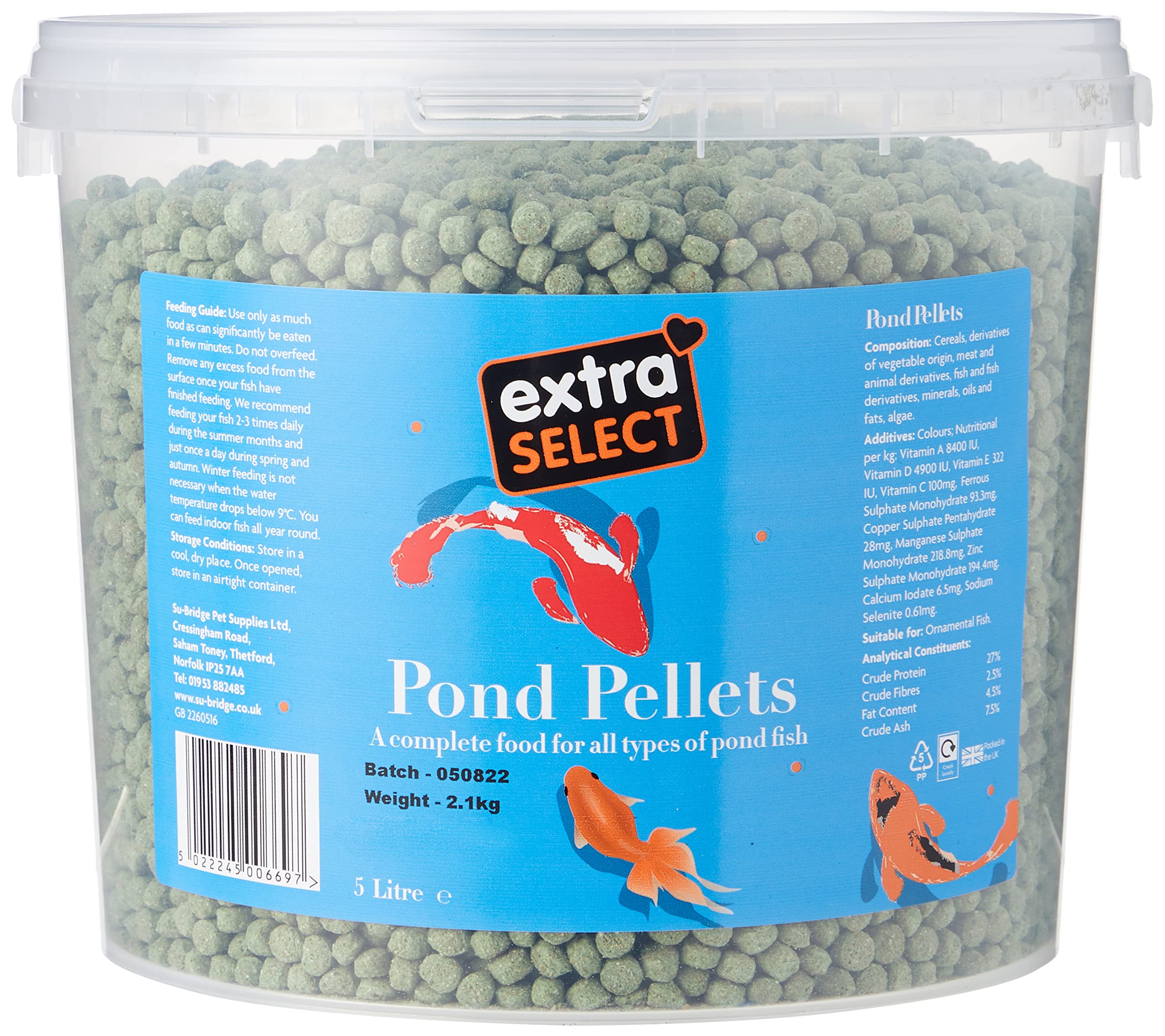 Extra Select Pond Pellets Complete Fish Food Tub, 5 Litre