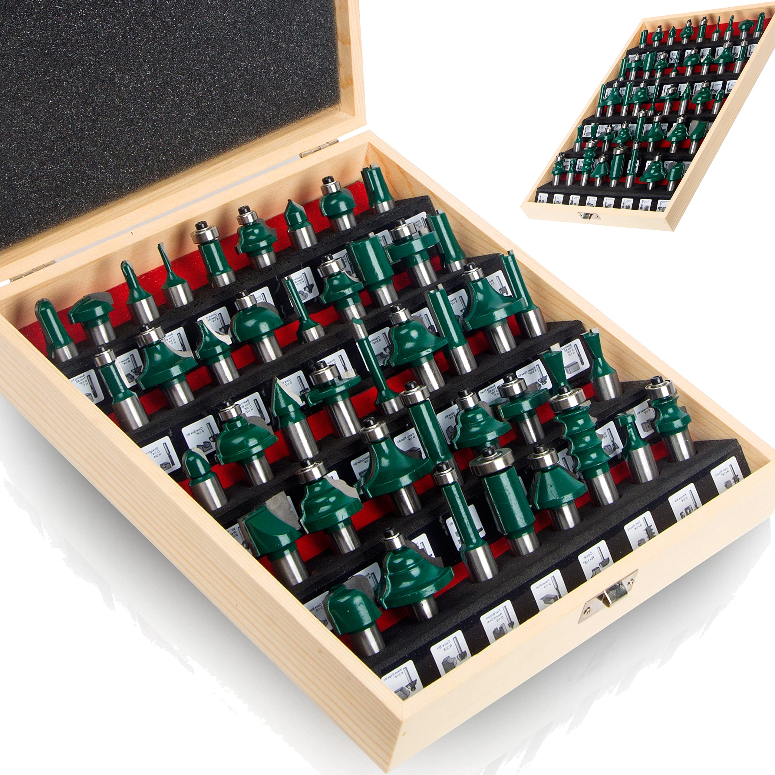 MAYLINE 1/2 Inch Shank Router Bits Sets 41 PCS, Woodwork Milling Groving Cutter Router Bit Set, Wood Miter Cabinet CNC Cutting Tool for Doors Table Shelves DIY (1/2-YE)