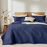 WURUIBO Navy Blue Quilt Set King/Cal King Size, Embossing Microfiber Bedspreads with Pillow Sham, Ligthweight Breathable Thin Coverlet, Reversible Bedding Set for All Season (1 Quilt, 2 Pillow Shams)