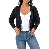 Women's V Neck Long Sleeve Cropped Cardigan Sweaters Solid Button Down Knit Bolero Shrugs