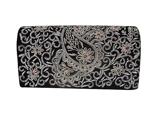 Spice Art Black Zardozi Embroidered Velvet Womens Clutch